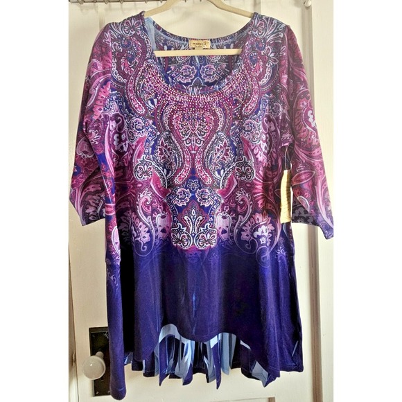 ONE WORLD Tops - One World‎ lives and let live Paisley Scoop Neck Tunic knit embellished top 2X